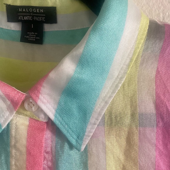 Halogen x Atlantic Pacific Collaboration pastel sheer button up top blouse - Picture 4 of 6